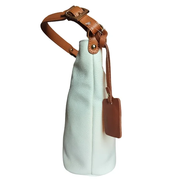 Valentina White and Tan Genuine Italian Leather Shoulder Bag NWT - Picture 3 of 8